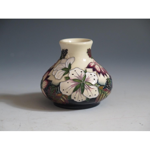 91 - A Modern Moorcroft Bramble Revisited Pattern Squat Vase, base marked 2010, 6cm, boxed