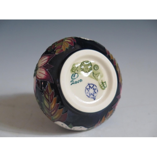 91 - A Modern Moorcroft Bramble Revisited Pattern Squat Vase, base marked 2010, 6cm, boxed