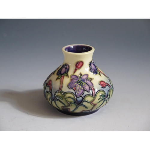 93 - A Modern Moorcroft Floral Pattern Squat Vase, base marked 99, boxed