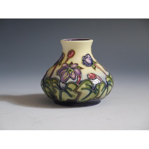 93 - A Modern Moorcroft Floral Pattern Squat Vase, base marked 99, boxed