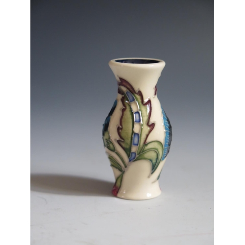 95 - A Modern Moorcroft Miniature Crescendo Pattern Vase dated 2013, 5.5cm, boxed