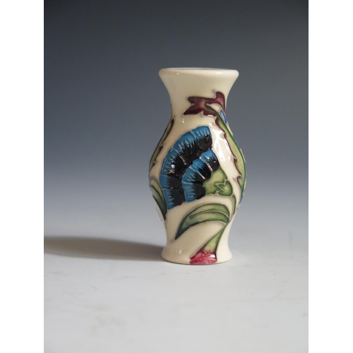 95 - A Modern Moorcroft Miniature Crescendo Pattern Vase dated 2013, 5.5cm, boxed