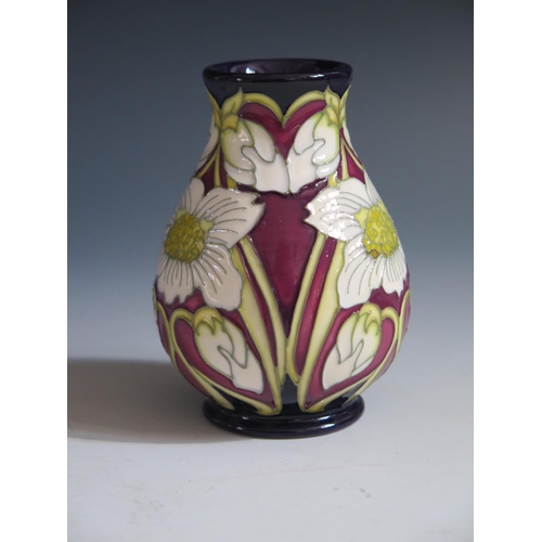 97 - A Modern Moorcroft White Rose at Christmas Pattern Vase, dated 2011, 10cm, boxed