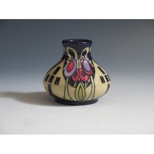 98 - A Modern Moorcroft The Hamlet Pattern Squat Vase, base marked 2013, 6cm, boxed