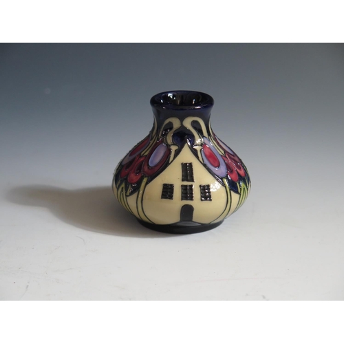 98 - A Modern Moorcroft The Hamlet Pattern Squat Vase, base marked 2013, 6cm, boxed