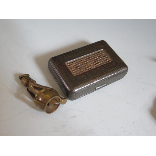 269 - A Bryant & May Wax Vestas Tin decorated with a stage coach, Victorian brass padlock, cigar cutter in... 