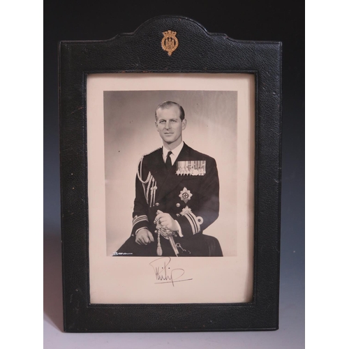 280 - A Prince Philip Autographed Black and White Photographic Half Length Portrait wearing Royal Navy Uni... 