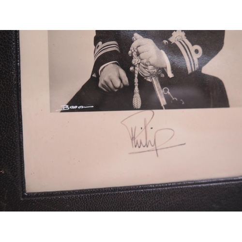 280 - A Prince Philip Autographed Black and White Photographic Half Length Portrait wearing Royal Navy Uni... 