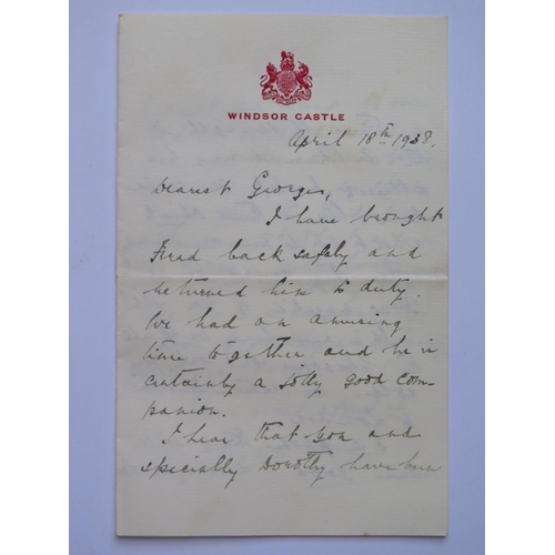 284 - A Windsor Castle Headed Letter dated April 18th 1938 and addressed to 'Dearest George' and mentions ... 