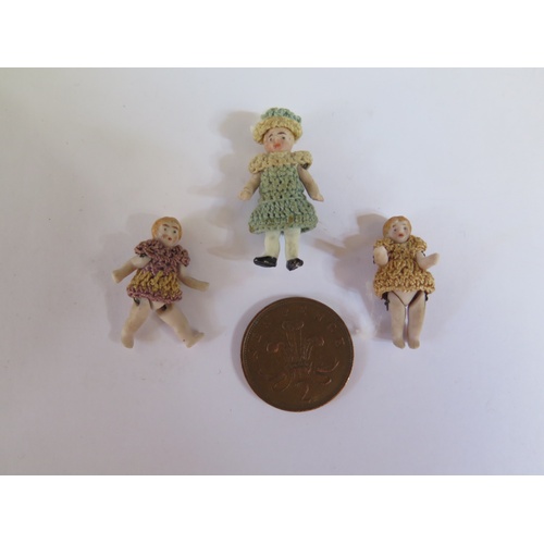 275 - Three Miniature Articulated Dolls, c. 3.5cm