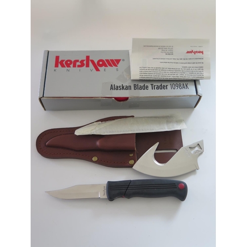 731 - A KERSHAW ALASKAN BLADE TRADER 1098 AK, A Ka-Bar 5601 Johnson Adventure Baconmaker Sheath Knife