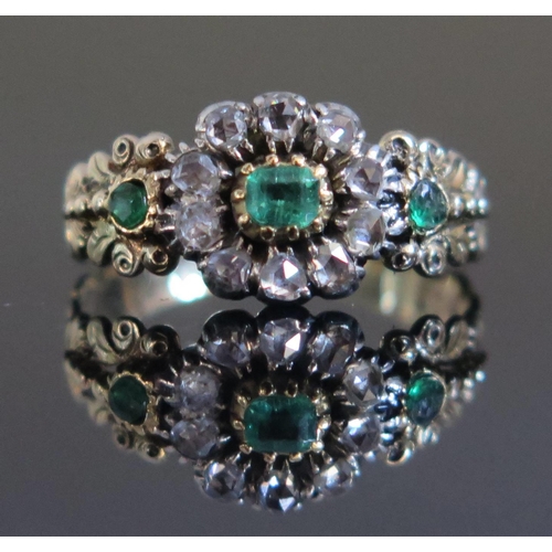 420 - A Georgian Emerald and Rose Cut Diamond Dress Ring in a high carat gold mount (unmarked), size L, 3.... 