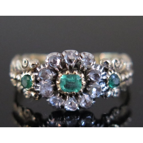 420 - A Georgian Emerald and Rose Cut Diamond Dress Ring in a high carat gold mount (unmarked), size L, 3.... 