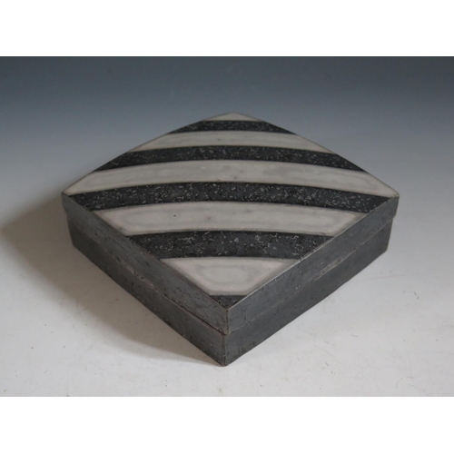 683 - Tim Andrews, A Square Raku Box , the lid with 'black and white bands, impressed mark to base, 15cm s... 