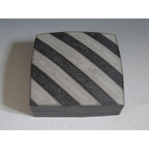 683 - Tim Andrews, A Square Raku Box , the lid with 'black and white bands, impressed mark to base, 15cm s... 