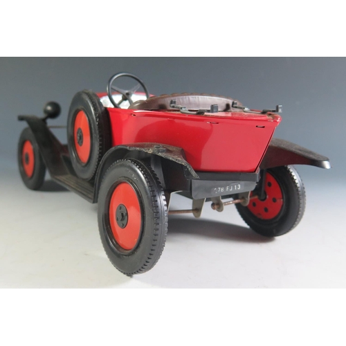 111 - A Red Clover? Battery Operated Tinplate and Plastic Citroen 5hp (33cm approx) (Untested).