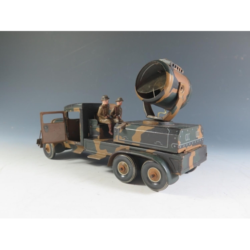 114 - A Scarce Clockwork Tinplate Tippco Tipp & Co. German Searchlight Truck, Motor Works (25cm approx).