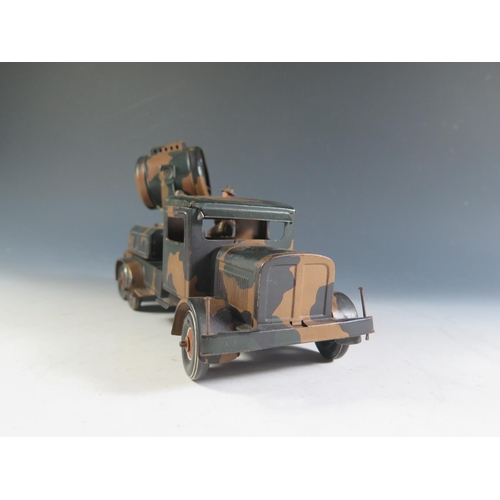 114 - A Scarce Clockwork Tinplate Tippco Tipp & Co. German Searchlight Truck, Motor Works (25cm approx).