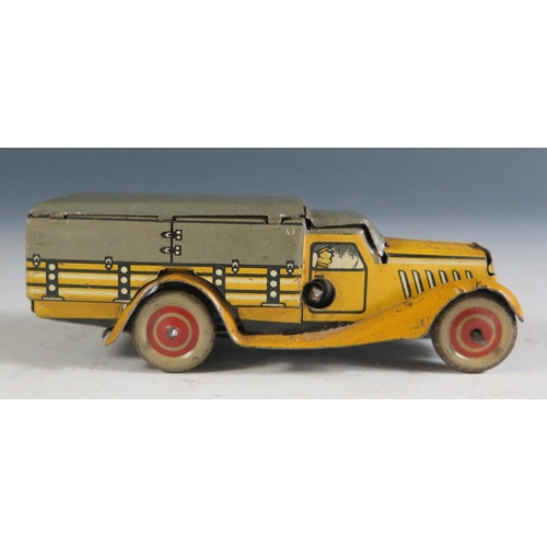 114b - A Scarce Tippco Tipp & Co Clockwork Tinplate Truck in Yellow and Grey Made in Germany, Working Motor... 