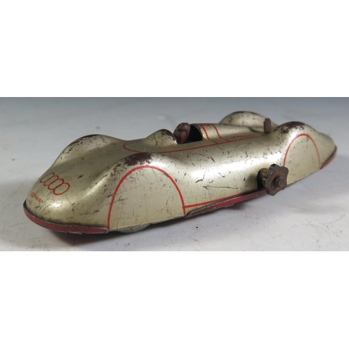 117 - A Rare Tinplate Clockwork Audi Auto Union Streamliner Racing Car Made in Germany, motor not working ... 