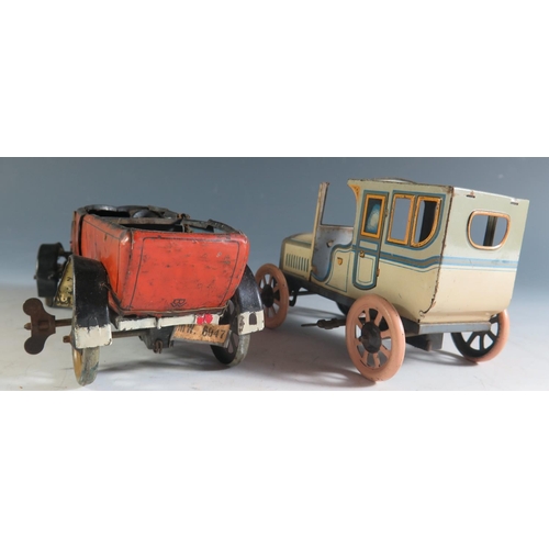 124 - Two Rare Bing Clockwork Tinplate Cars Made In Germany.