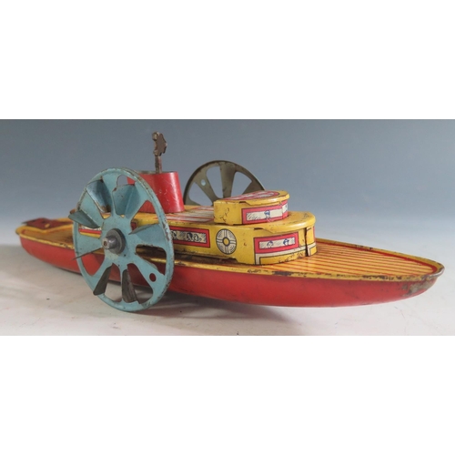 133 - A Mettoy (England) 1940's Tinplate Paddle Steamer (27.5cm approx).