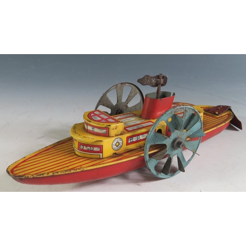 133 - A Mettoy (England) 1940's Tinplate Paddle Steamer (27.5cm approx).