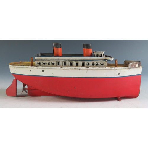 137 - A Scarce Bing (Germany) Clockwork Tinplate Ocean Liner Ship, Motor Works (27.5cm approx).