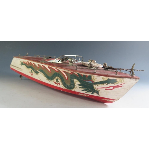 142 - A 1940's/50's ITO Japanese Wooden Boat, Battery Operated but needs repairing (52cm including rudder ... 