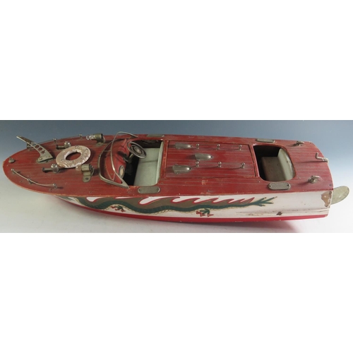 142 - A 1940's/50's ITO Japanese Wooden Boat, Battery Operated but needs repairing (52cm including rudder ... 