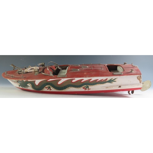 142 - A 1940's/50's ITO Japanese Wooden Boat, Battery Operated but needs repairing (52cm including rudder ... 