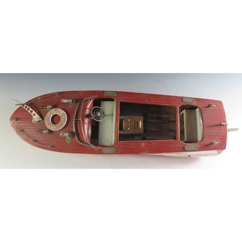 142 - A 1940's/50's ITO Japanese Wooden Boat, Battery Operated but needs repairing (52cm including rudder ... 