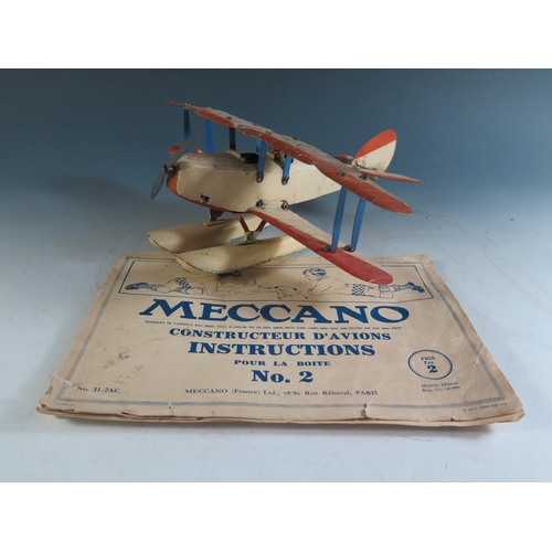 144 - Meccano No. 2 Aero Constructor Seaplane, Bi-plane in Red and Cream with Manual (28cm approx wingspan... 