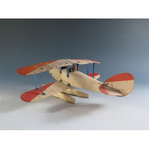 144 - Meccano No. 2 Aero Constructor Seaplane, Bi-plane in Red and Cream with Manual (28cm approx wingspan... 