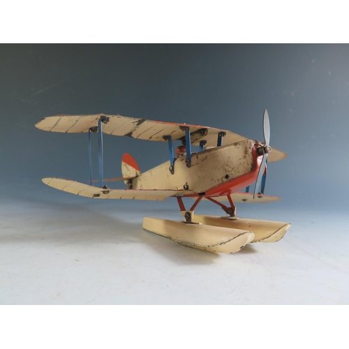 144 - Meccano No. 2 Aero Constructor Seaplane, Bi-plane in Red and Cream with Manual (28cm approx wingspan... 