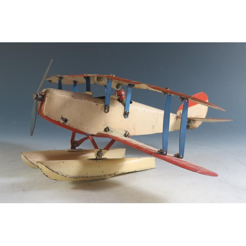 144 - Meccano No. 2 Aero Constructor Seaplane, Bi-plane in Red and Cream with Manual (28cm approx wingspan... 