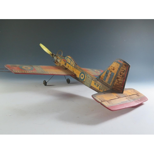 153 - An Unusual Vintage Wooden Airplane with untested engine (46cm approx wingspan).