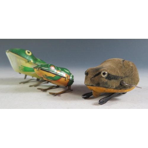 168 - Three Clockwork Frogs, One made by Schuco, one made in U.S. Zone the other made in Russia? with 