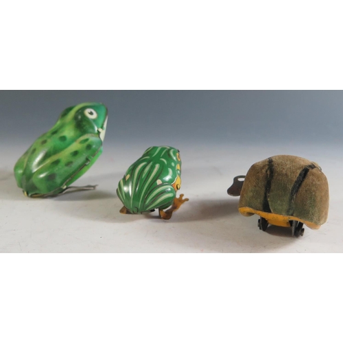 168 - Three Clockwork Frogs, One made by Schuco, one made in U.S. Zone the other made in Russia? with 