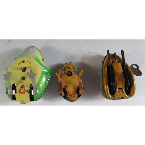 168 - Three Clockwork Frogs, One made by Schuco, one made in U.S. Zone the other made in Russia? with 