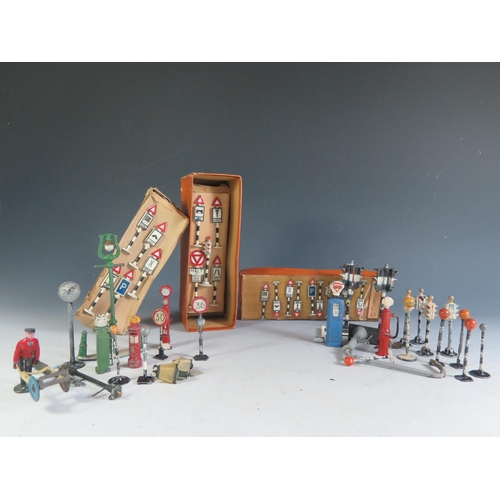 173A - A Selection of Lead Road Traffic Signs, Petrol Pumps etc including one boxed set.