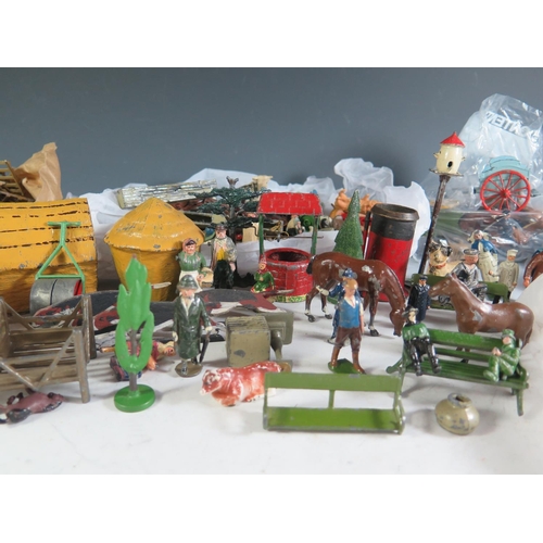 185 - A Large Collection of Mainly Lead Figures, Animals, Infrastructure etc, some Britains