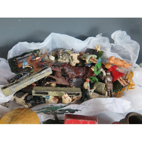 185 - A Large Collection of Mainly Lead Figures, Animals, Infrastructure etc, some Britains