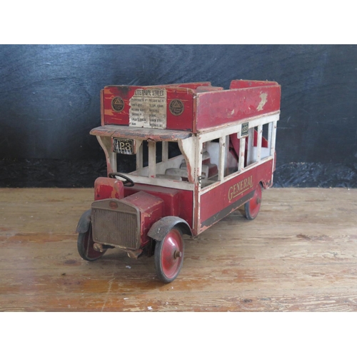 198 - A Scarce 1920's Large Triang Toys Wooden Open Topped Double Deck Bus (76cm approx).