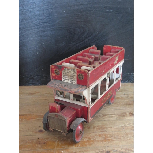 198 - A Scarce 1920's Large Triang Toys Wooden Open Topped Double Deck Bus (76cm approx).