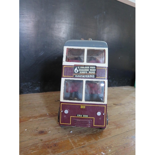 199 - A Large Handmade Powered Wooden Model of a Trolley Bus on Meccano Chassis, Not Tested (64cm approx).