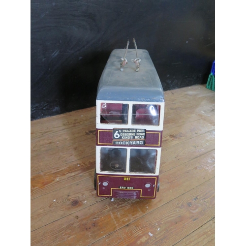 199 - A Large Handmade Powered Wooden Model of a Trolley Bus on Meccano Chassis, Not Tested (64cm approx).