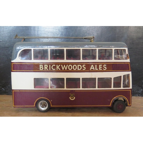 199 - A Large Handmade Powered Wooden Model of a Trolley Bus on Meccano Chassis, Not Tested (64cm approx).