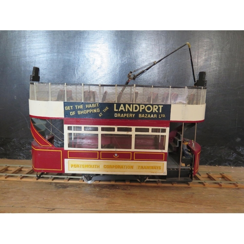 200 - A Large Handmade Powered Wooden Model of a Tram on a Mecanno Chassis, Not Tested (55cm approx).