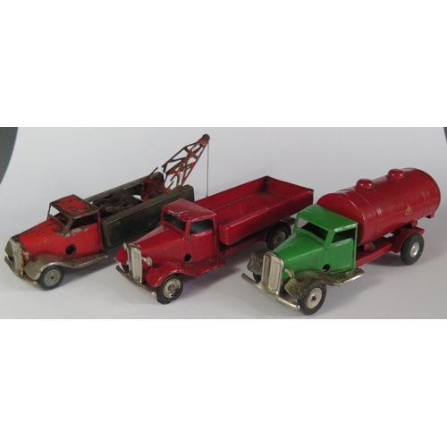 21 - Two Triang Minic Clockwork Delivery Lorry and Petrol Tanker both with repainted cabs and a breakdown... 